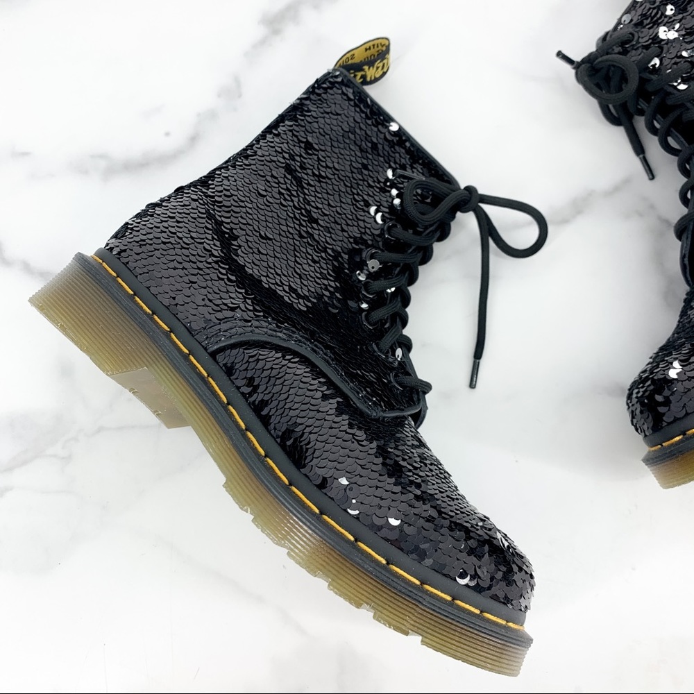 DR. MARTENS 1460 Pascal Sequin Black Silver Boots - Picture 4 of 16